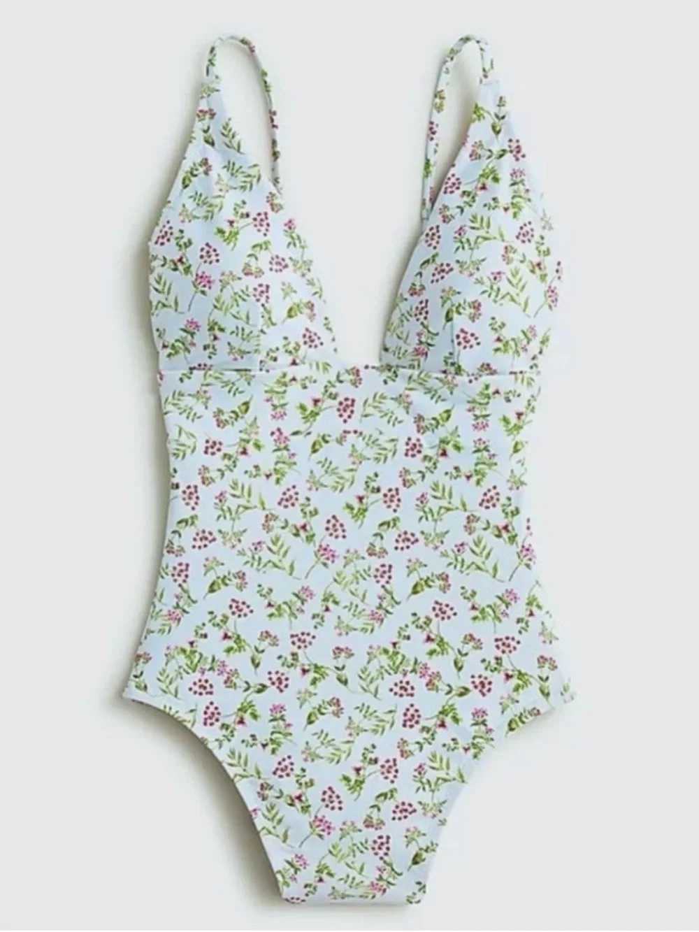 J. Crew Blue Cloud Meadow Floral Plunge One-Piece Swimsuit 8
